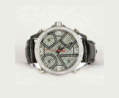 Jacobs and Co Five Time Zones Carbon Fibre Diamond Set Watch, 40mm circular dial, inter-changeable bezel, Jacob & Co box and paperwork