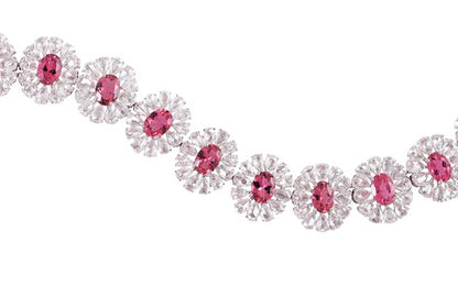 Pink Tourmaline and Diamond Cluster Bracelet