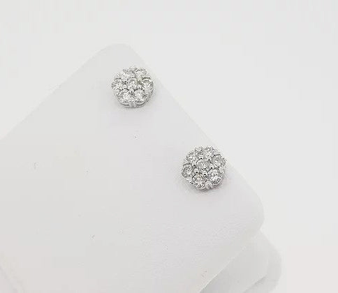 Diamond Flower Cluster Stud Earrings, 0.72 carat total, 18ct White Gold