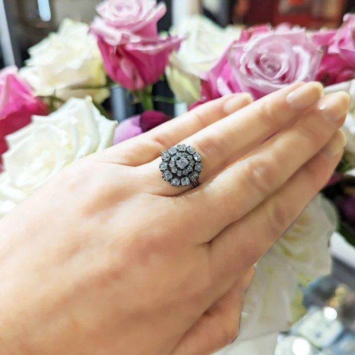 Antique Georgian 3.50ct Old Mine Cut Diamond Cluster Engagement Ring