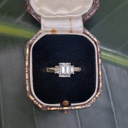 Baguette Cut Diamond Trilogy Engagement Ring, central diamond 1.02 carats