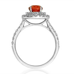 1.69ct Oval Orange Sapphire and Diamond Double Halo Cluster Engagement Ring in 18ct White Gold
