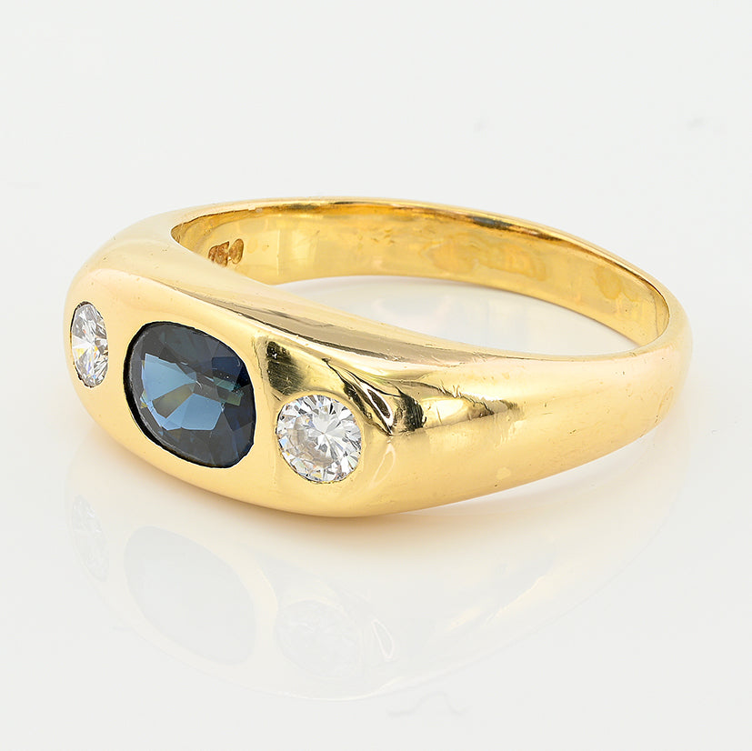 Vintage 1.20ct Sapphire and Diamond Trilogy Band Ring in 18ct Yellow Gold Unisex Ring