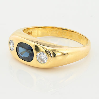 Vintage 1.20ct Sapphire and Diamond Trilogy Band Ring in 18ct Yellow Gold Unisex Ring