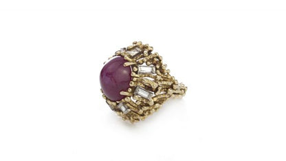 Vintage 4ct Cabochon Burmese Ruby, Diamond and 18ct Gold Cocktail Ring, Circa 1950-1970