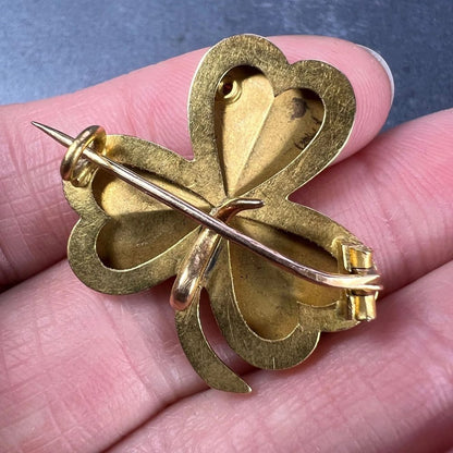 French Natural Pearl and 18ct Yellow Gold Clover Pendant come Brooch