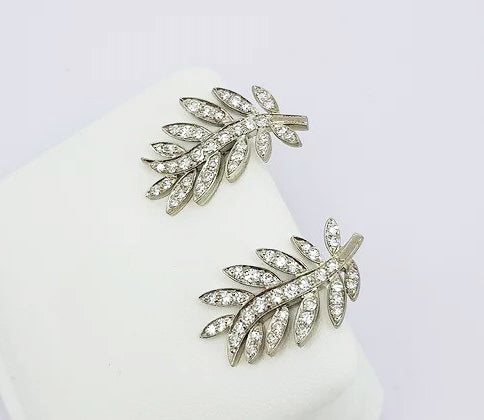 Diamond Set Leaf Earrings in 18ct White Gold
