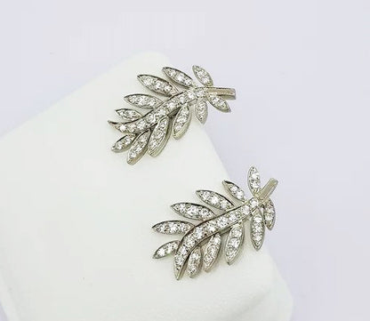 Diamond Set Leaf Earrings in 18ct White Gold