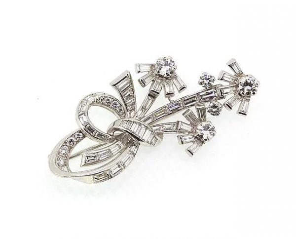 Vintage 1950's Diamond Floral Spray Brooch, 3.50cts, in Platinum