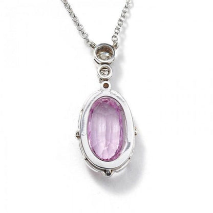 2.84ct Pink Topaz and Diamond Oval Cluster Pendant, in Platinum