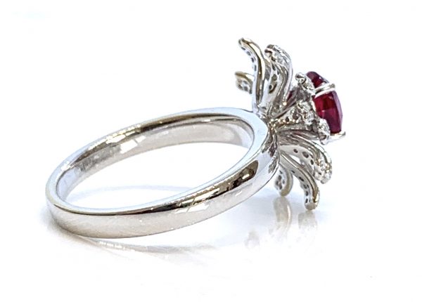 David Jerome 1.28cts Burma No Heat Ruby and Diamond Flower Dress Ring