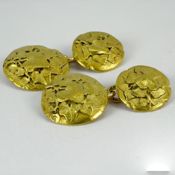 Art Nouveau French Ivy Leaf 18ct Yellow Gold Cufflinks