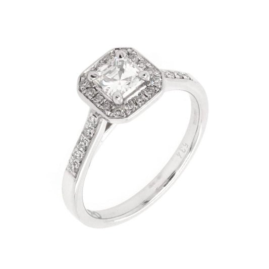 Platinum Asscher-Cut Diamond Cluster Ring With Diamond-Set Shoulders