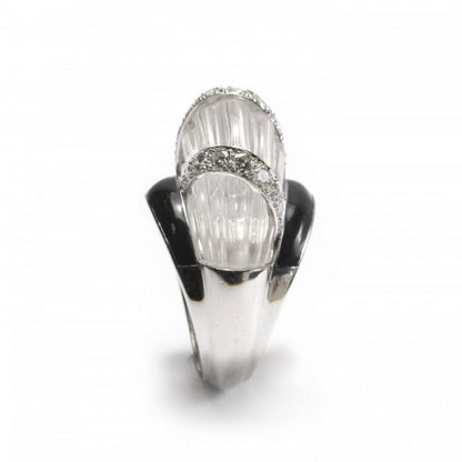 Vintage David Webb Rock Crystal, Diamond and Enamel Bombe Cocktail Ring, in platinum and 14ct white gold, Signed, Circa 1980