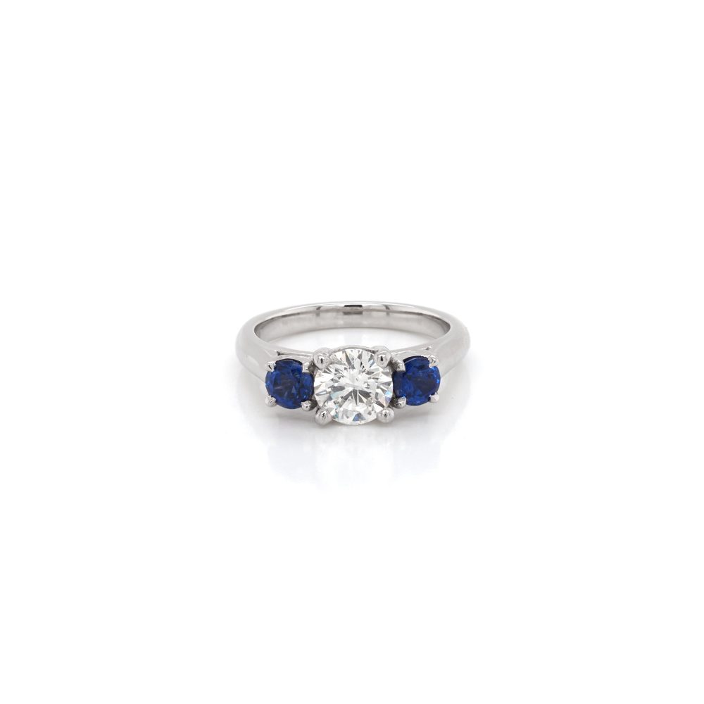 Platinum Diamond And Sapphire Three-Stone Ring