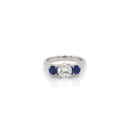 Platinum Diamond And Sapphire Three-Stone Ring