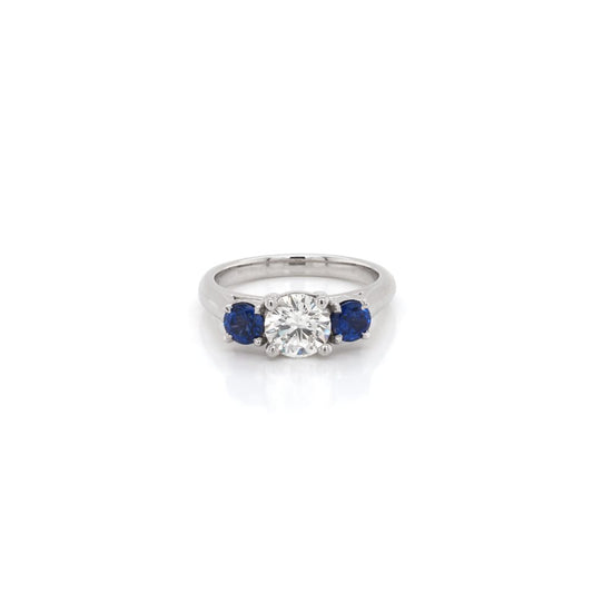 Platinum Diamond And Sapphire Three-Stone Ring