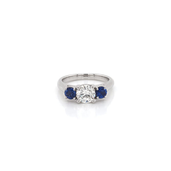 Platinum Diamond And Sapphire Three-Stone Ring