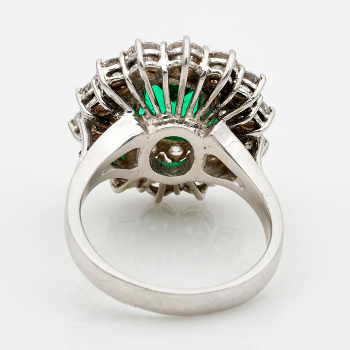 Vintage 2ct Emerald and Diamond Cluster Dress Ring,