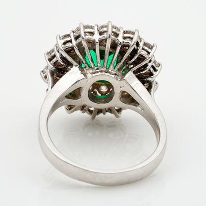 Vintage 2ct Emerald and Diamond Cluster Dress Ring,