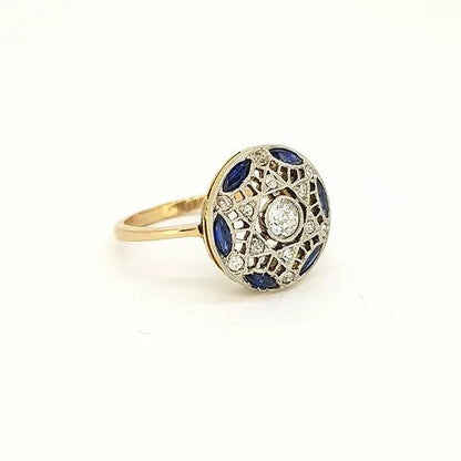 Vintage Sapphire and Diamond Circular Star Cluster Ring