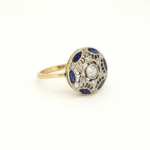 Vintage Sapphire and Diamond Circular Star Cluster Ring