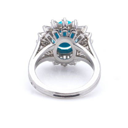 Vintage 2ct Cabochon Turquoise and Baguette Diamond Cluster Ring in Platinum