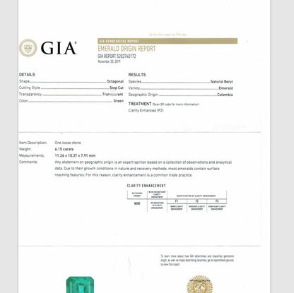 GIA Certified 6.15ct Natural Colombian Emerald and Trillion Diamond Ring