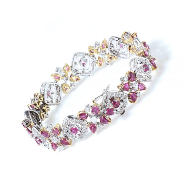 Vintage 3.52ct Thai Ruby and Diamond Bracelet, in 18ct yellow and white gold, Circa 1970s, with GCS certificate