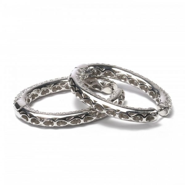 Diamond Oval Hoop Earrings in 18ct White Gold, 7.60 carats