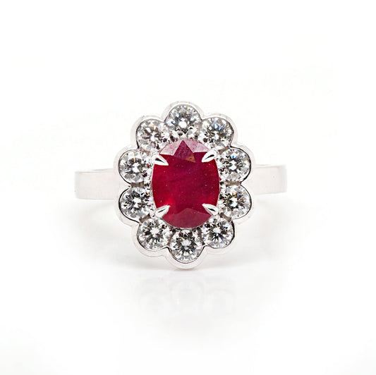 Platinum 1.36 Carat Ruby And Diamond Cluster Ring
