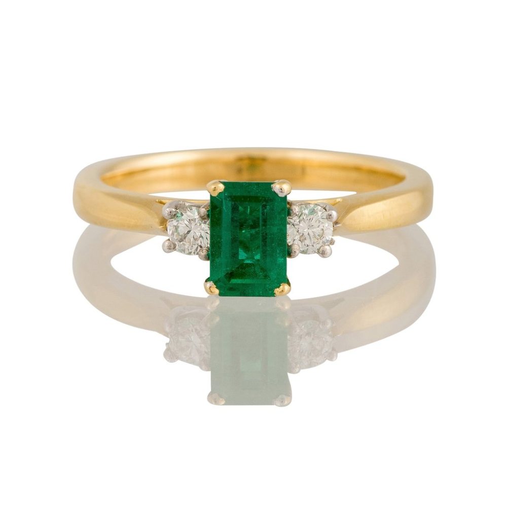 Emerald and Diamond Three Stone Ring