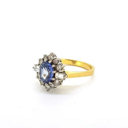 Vintage Sapphire and Diamond Cluster Ring in 18ct Gold, Circa 1988