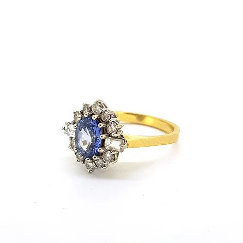Vintage Sapphire and Diamond Cluster Ring in 18ct Gold, Circa 1988