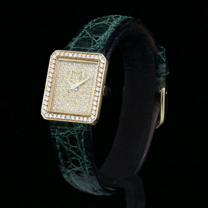 Piaget Ladies Custom Diamond Dial and Bezel 18ct Gold Manual 20" Watch; Model Number 41545, with original box and service document, Circa 1990s