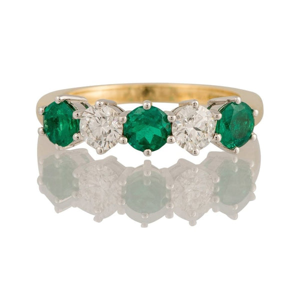 Emerald and Diamond Five Stone Ring May Birthstone