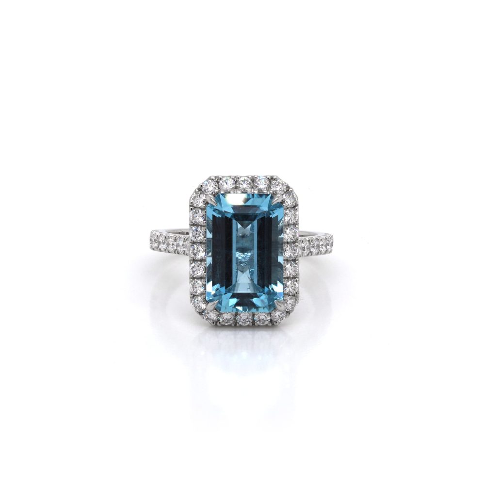 Platinum 4.02 Carat Aquamarine And Diamond Cluster Ring