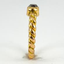 Old Cut Diamond Solitaire 18ct Gold Twisted Pinky Ring; 0.45 carat old mine-cut diamond collet set on a twisted 18ct yellow gold shank