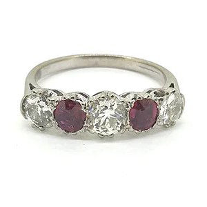Vintage Ruby and Old Cut Diamond Five Stone Ring
