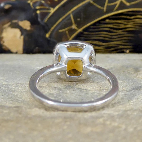 3.80ct Cushion Cut Citrine and Diamond Halo Cluster Engagement Ring