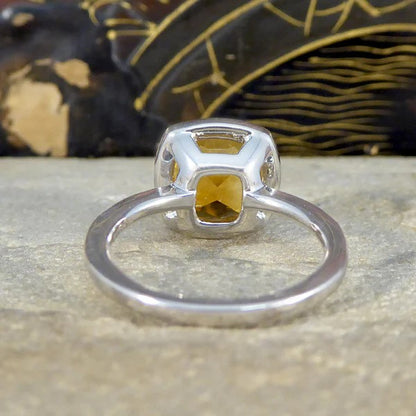 3.80ct Cushion Cut Citrine and Diamond Halo Cluster Engagement Ring