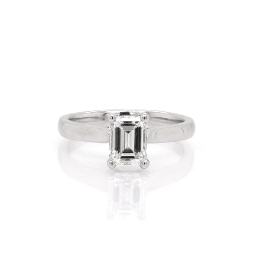 Solitaire diamond engagement ring in platinum.