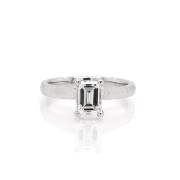 Solitaire diamond engagement ring in platinum.