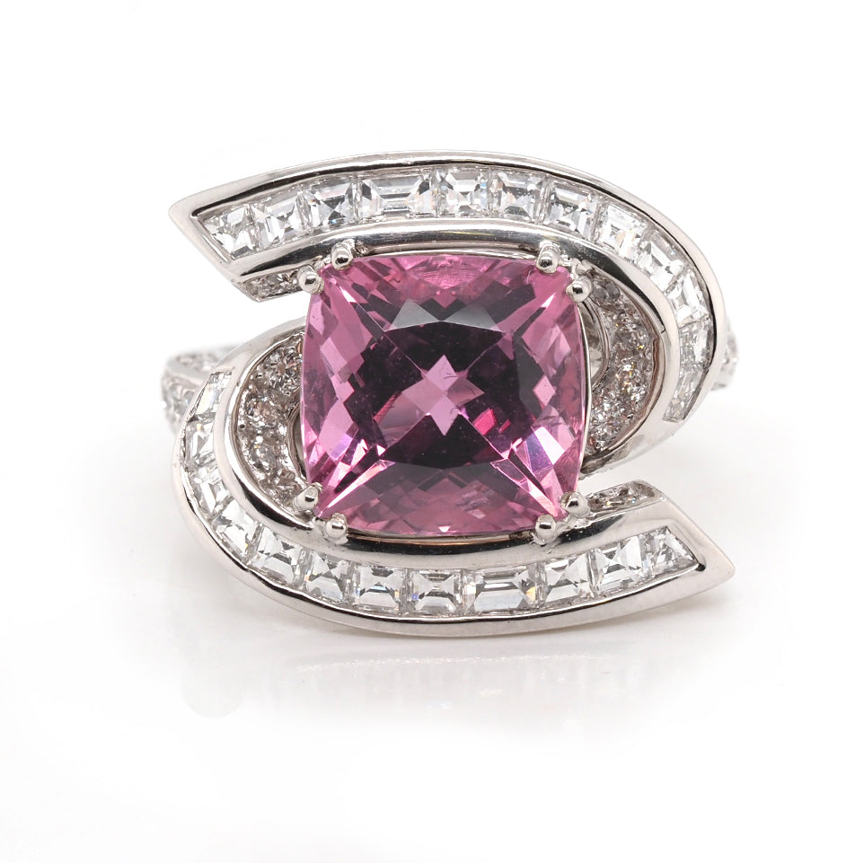 Tourmaline and diamond cluster ring in platinum.