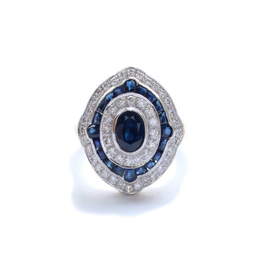 Sapphire and Diamond Fancy Cluster Ring