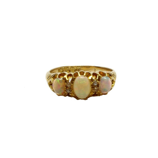 Diamond & Opal Ornate 18ct Yellow Gold Ring