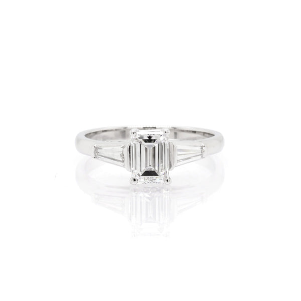 Platinum 1.02 E Colour Emerald Carat Diamond Engagement Ring