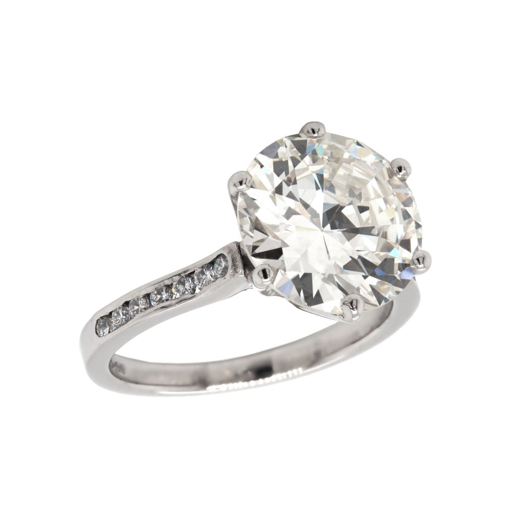 Platinum 3.94 Carat Diamond Solitaire Ring With Diamond-Set Shoulders