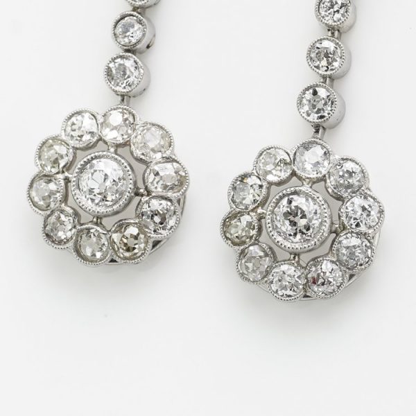 Antique Victorian Old Cut Diamond Bow and Cluster Drop Earrings in Platinum, 2.72 carats