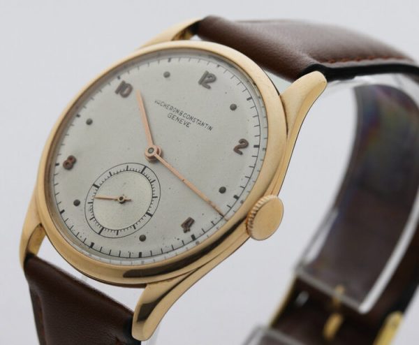 Vacheron Constantin Vintage 1950s Manual 18ct Rose Gold 35mm Gents Watch, on a brown leather strap